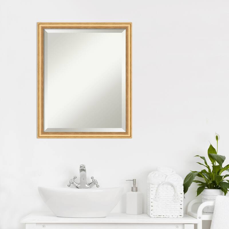 Salon Scoop Beveled Wood Framed Bathroom Vanity Wall Mirror