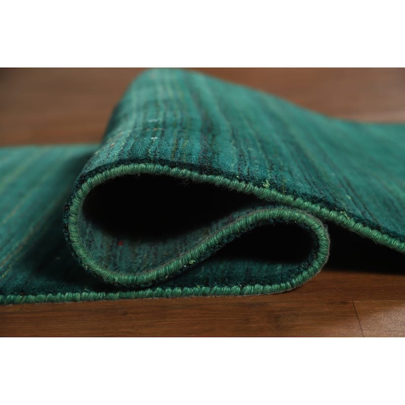 Tribal Green Gabbeh Indian Runner Rug Handmade Wool Carpet - 2'6" x 9'9"