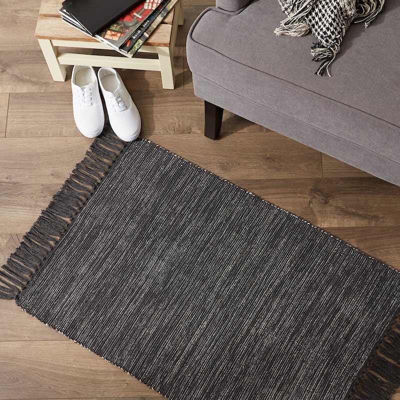 DII Gray and Off White 2-Tone Ribbed Rug 2x3 Ft - 24.0 In. L X 36.0 In. W X 0.2 In. H