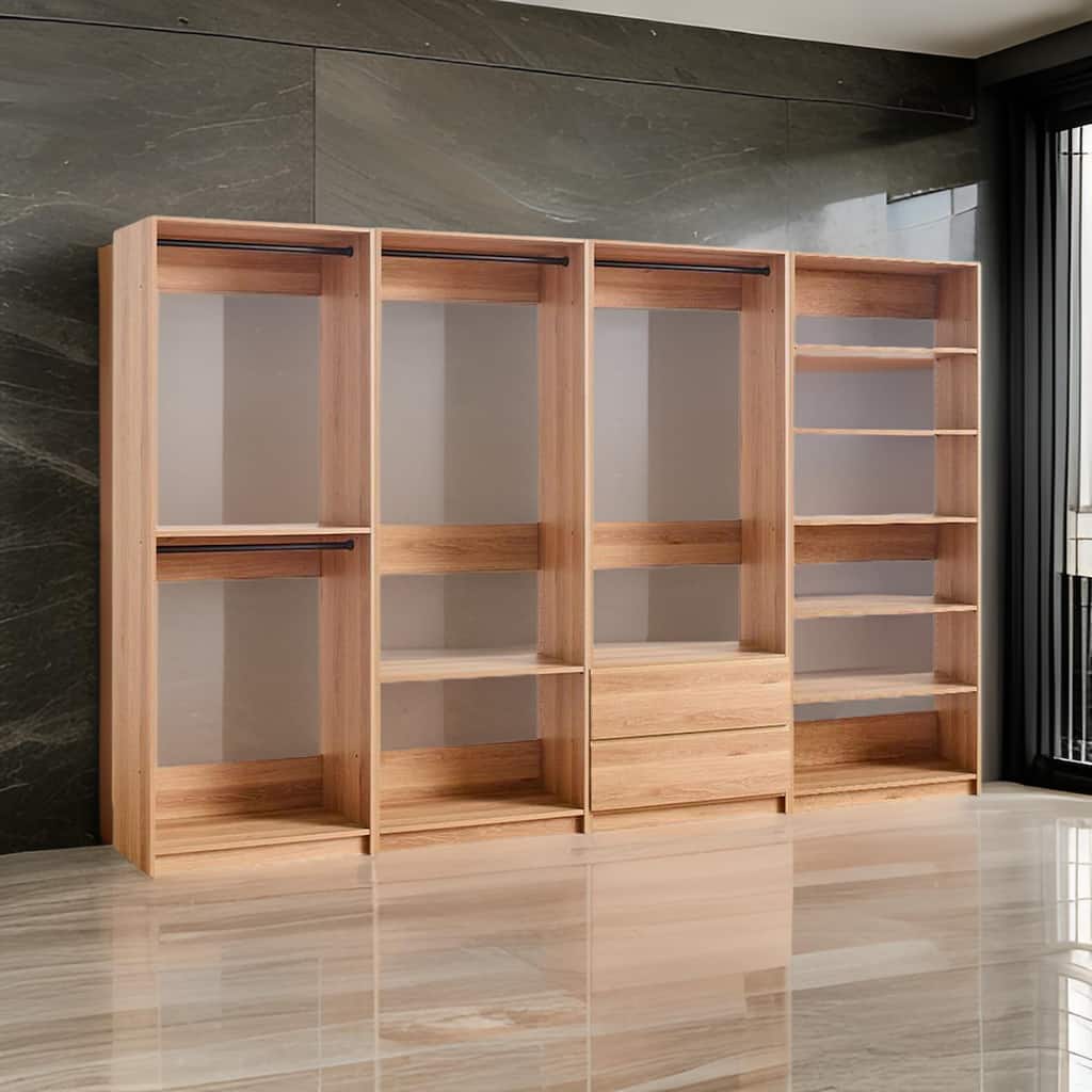 Dee Modular Freestanding Closet System, 4 Hanging Rods, 6 Shelves, Brown