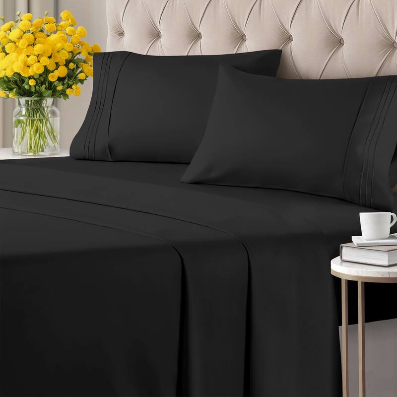 CGK Linens 6 Piece Solid Deep Pockets Microfiber, Easy-Fit Bed Sheet Set - Twin XL - Black