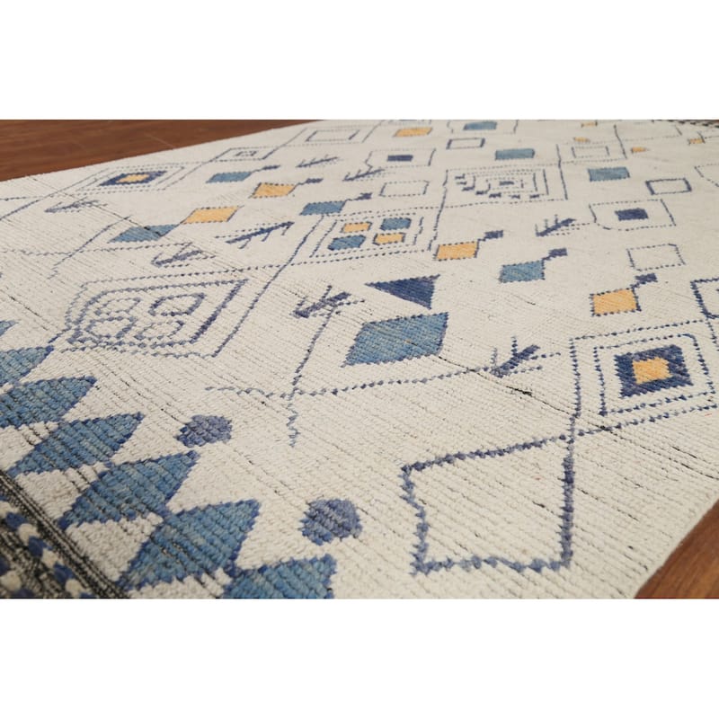 Geometric Moroccan Oriental Area Rug Hand-Knotted Wool Carpet - 5'9"x 9'0"