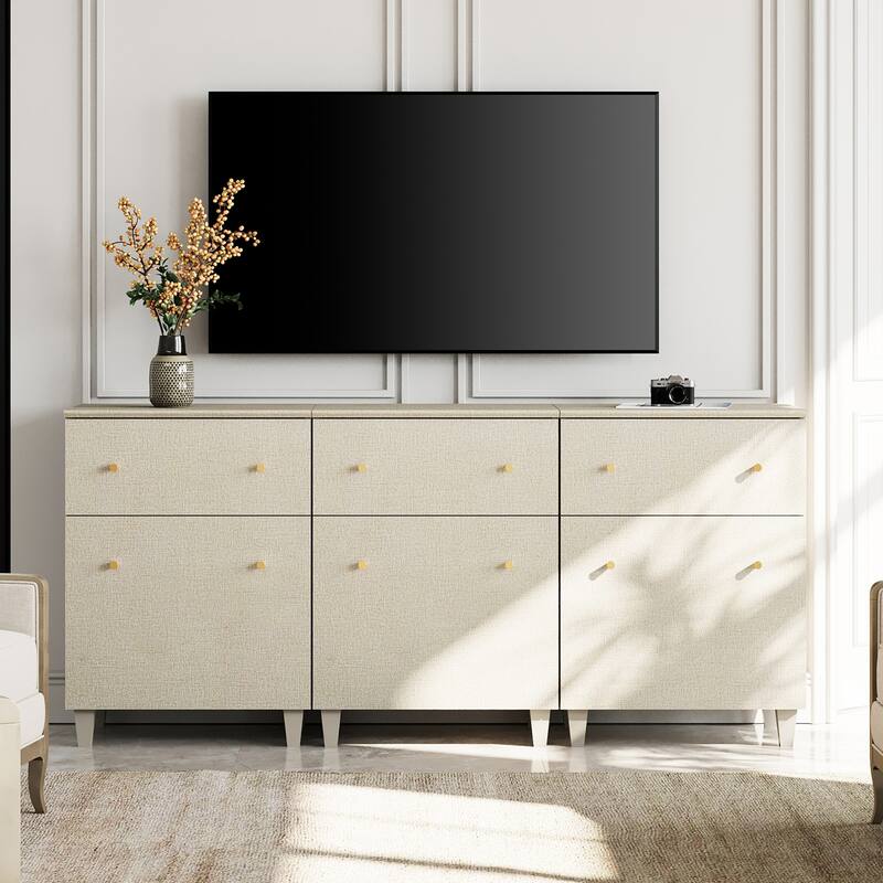 WAMPAT Modern TV Cabinet Stand with Drawers and Door - 70.8" - 3 Pack - Beige