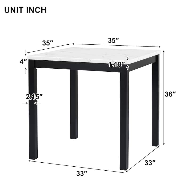 5 Piece Dining Table Set, Counter Height Dining Table Set with Faux Marble Dining Table and 4 Upholstered Chairs