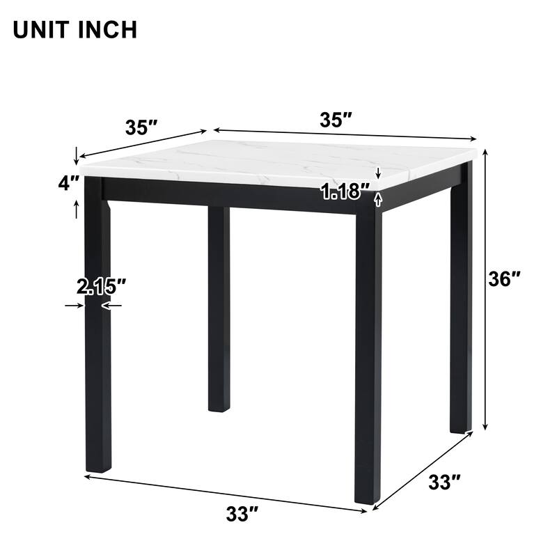 Roomfitters 5-Piece Counter Height Dining Table Set with Faux Marble Square Table and Velvet Upholstered Chairs