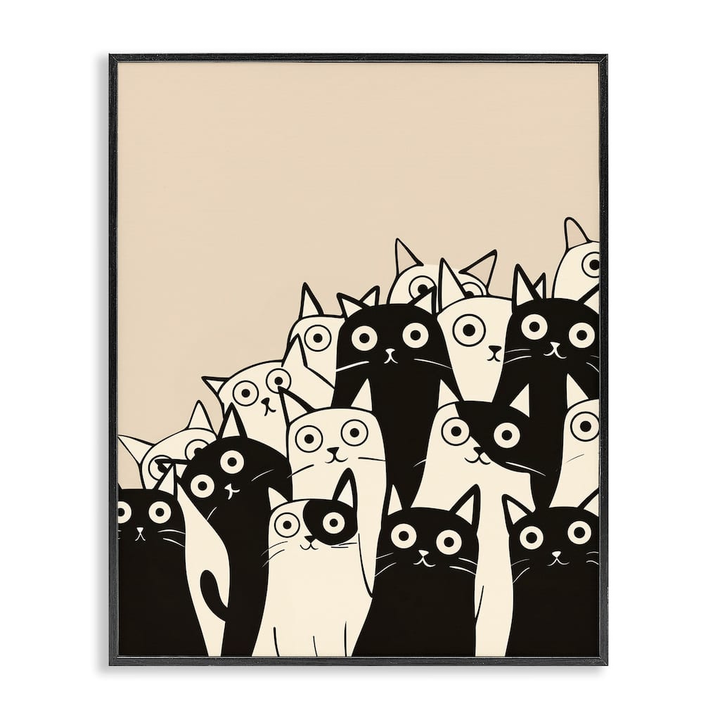 Stupell Fun Modern Black & White Cats Framed Giclee Art Design By Arlington Prints
