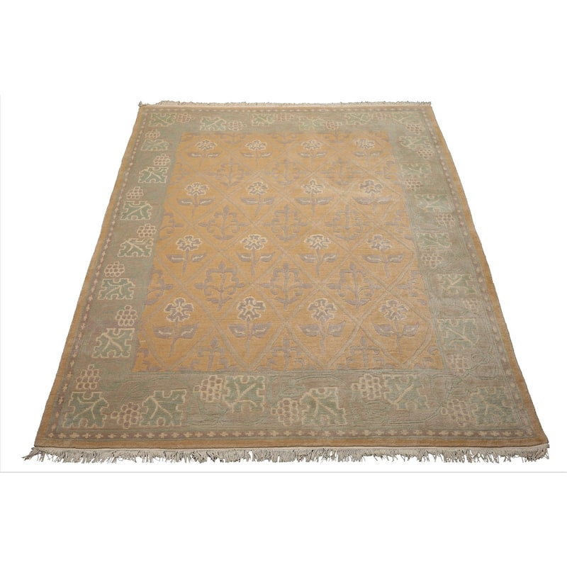 8x10 Hand Knotted Wool Tan Tibetan aesthetic Plush Pile Tufenkian Rug - 8' x 10'