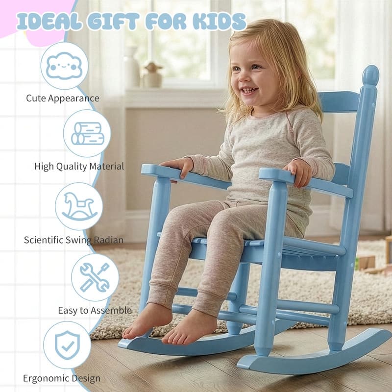 16 In. Kids Classic Solid Poplar Wood Rocking Chair, Egg-Shaped Seat For Ages 2–5 - 9' x 12'