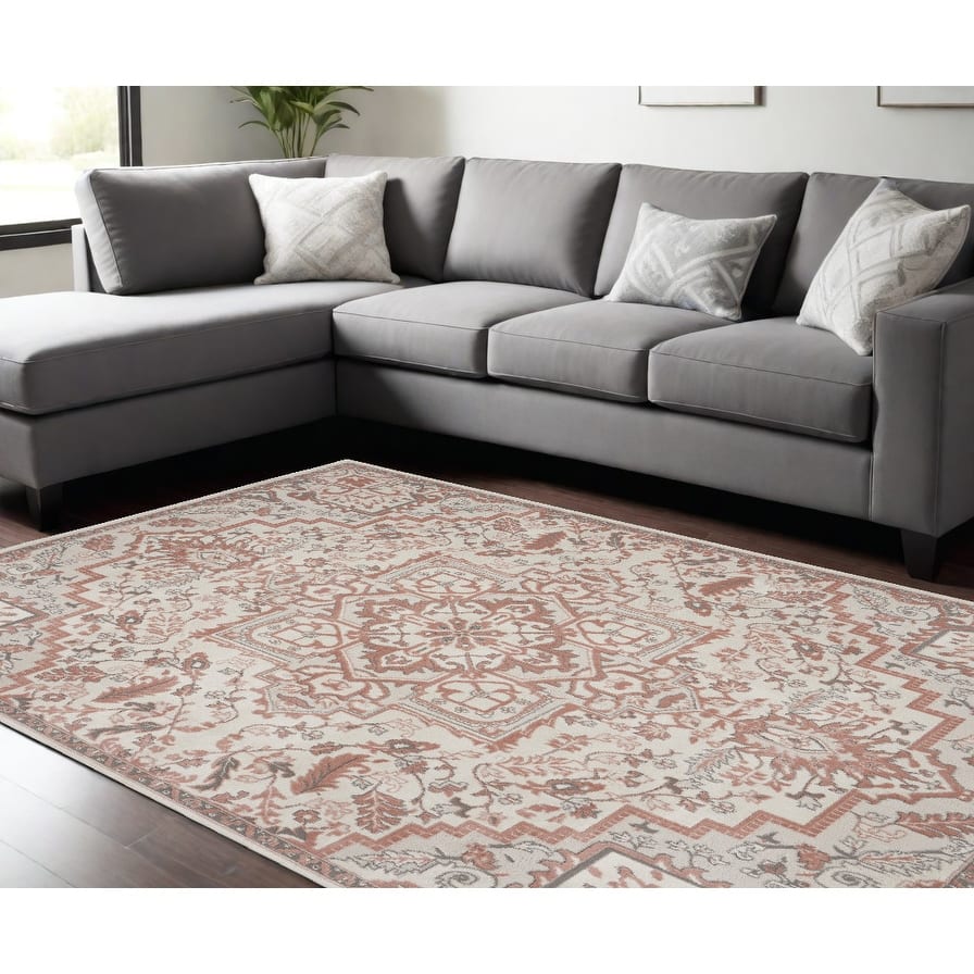 HomeRoots Floral Medallion Bohemian Rectangle Area Rug - 144.00 in. x 108.00 in. x 0.25 in.