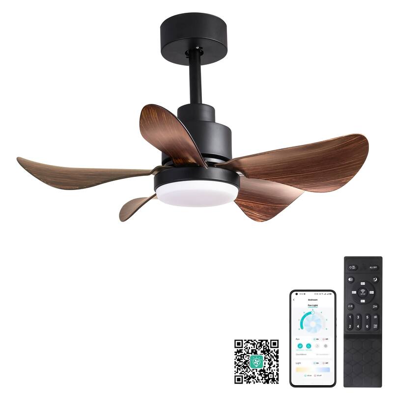28 inch Ceiling Fan with Light Remote Small Flush Mount 5 Blades 6 Speed 3 Colors - Black+Brown