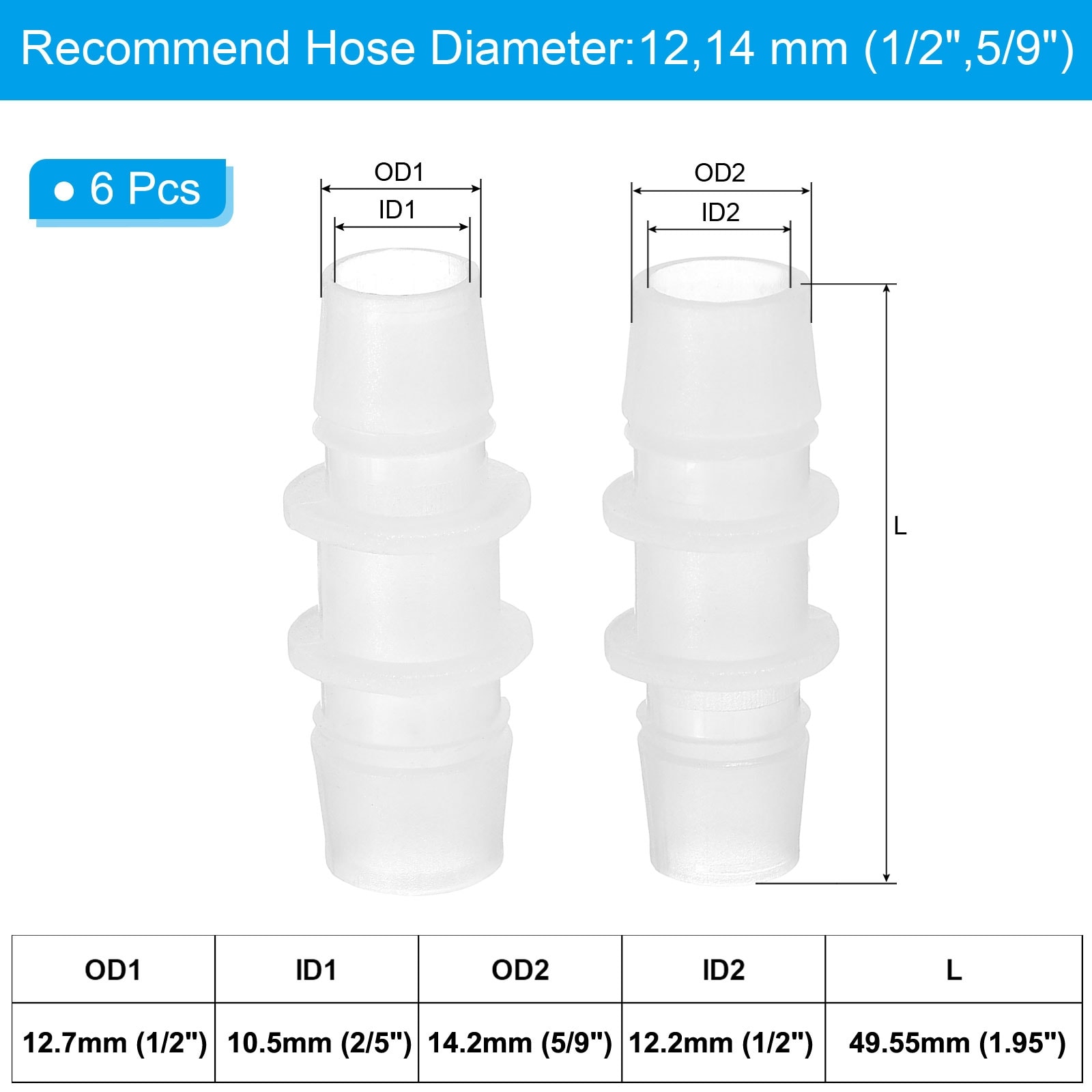 2/5" to 1/2" 6 Pcs Plastic Hose Barb Fittings for Water Air Aquarium System