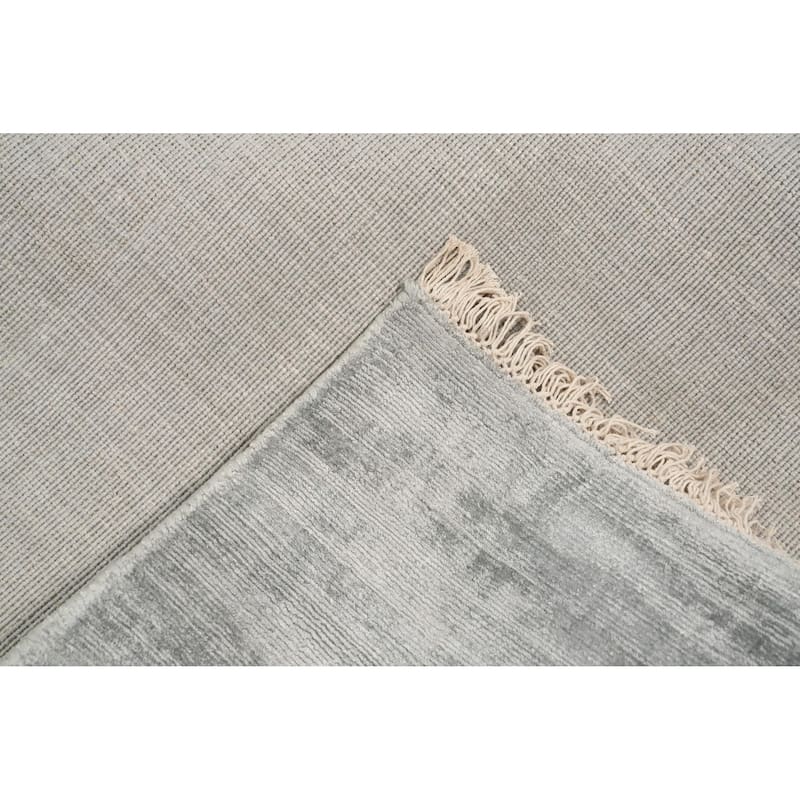 Hand Knotted Oriental Viscose Silk Carpet Modern Modern Greys & Charcoal Abstract Area Rug - 11' 4'' X 8' 1''