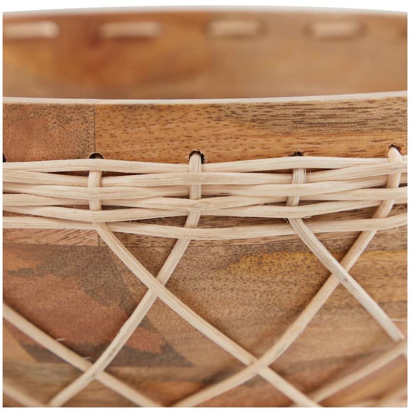 Brown or Black Mango Wood Handmade Decorative Bowl with Woven Rope Accents