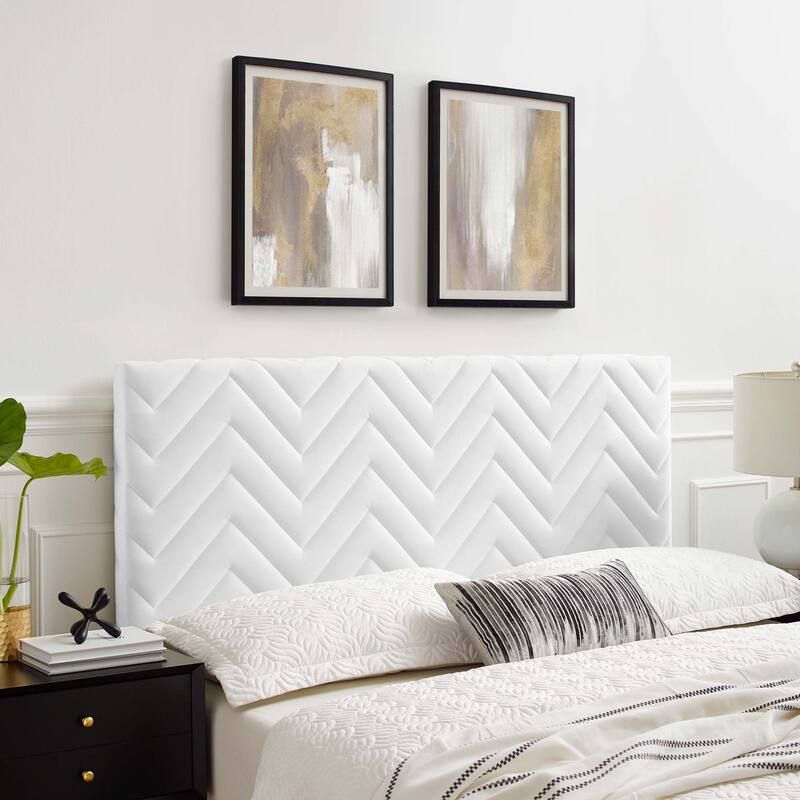 Mercy Chevron Tufted Performance Velvet Full/Queen Headboard - White