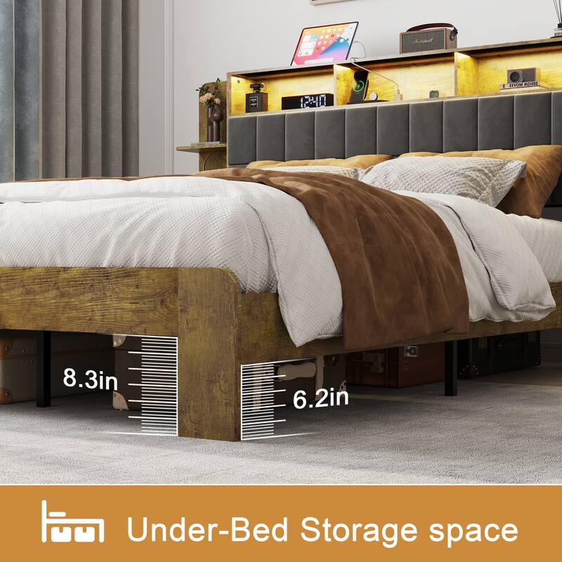 Queen Platform Bed with Storage, LED Lights & Charging Station