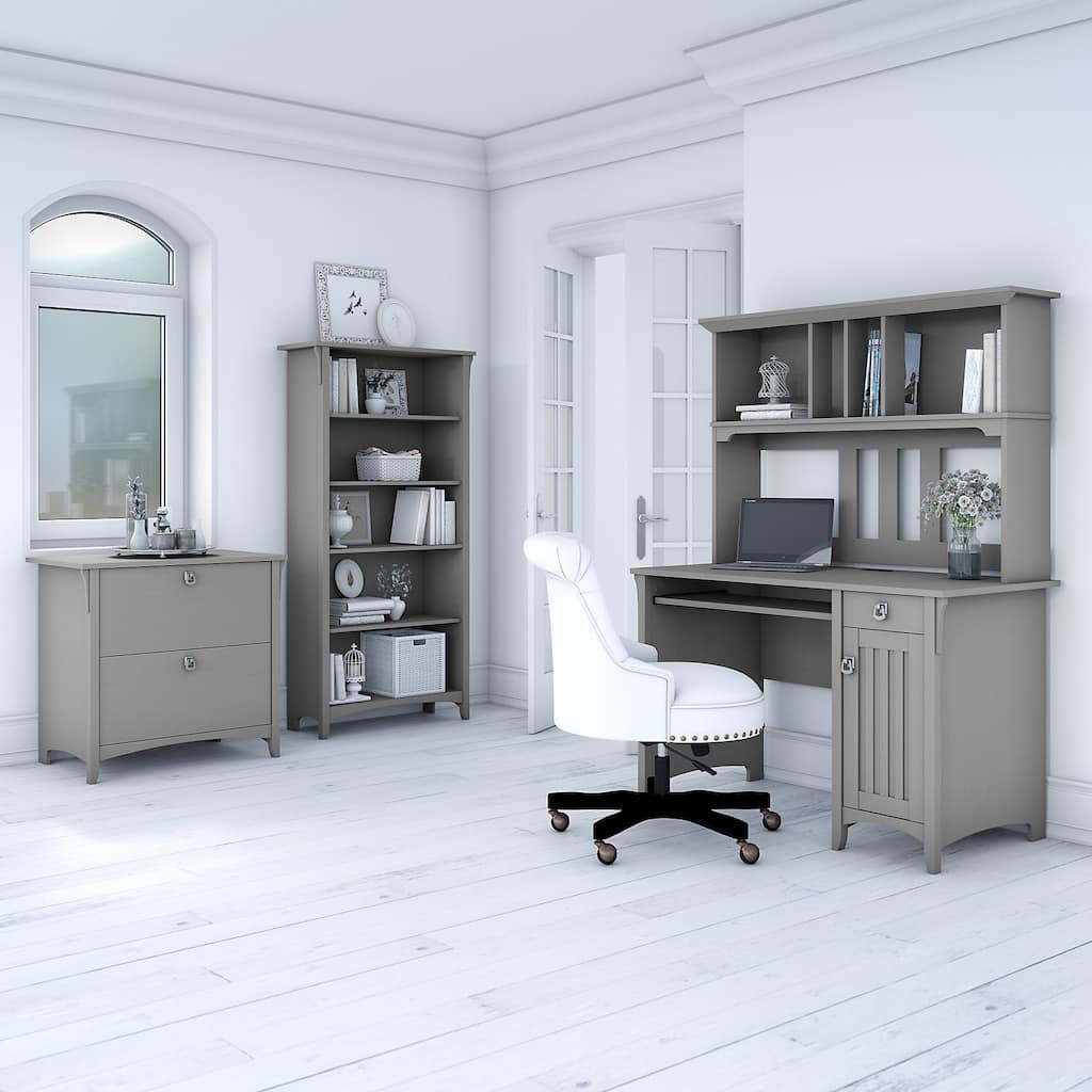 Bush Salinas Mission Desk with Hutch Office Suite in Cape Cod Gray