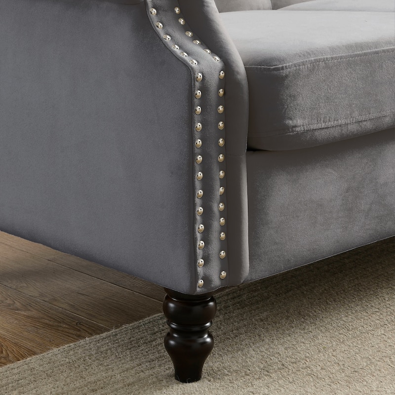 Classic Chesterfield 3-Seater Velvet Sofa with Rolled Arms and Nailhead for Living Room