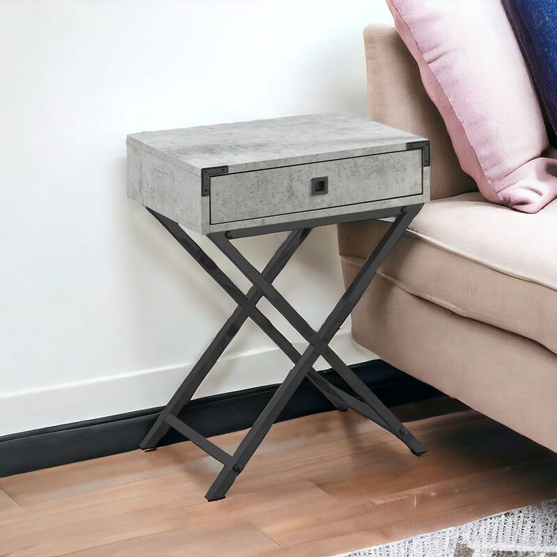 24” Modern Nightstand with Drawer and Cross Base Wood End Table for Bedroom or Living Room - 18.25”L x 12”W x 24”H