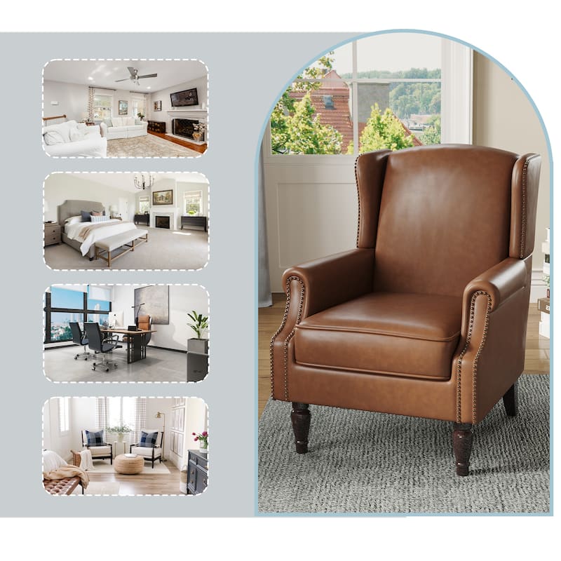 Wingback Accent Chair Nailhead Trim Living Room Reading Chair