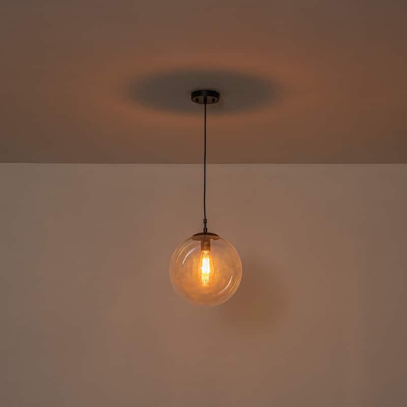 1-Light Modern Boho Iridescent Iron & Hand-Blown Glass Pendant Light for Dining Room - 1 Light - 1 Light - Black