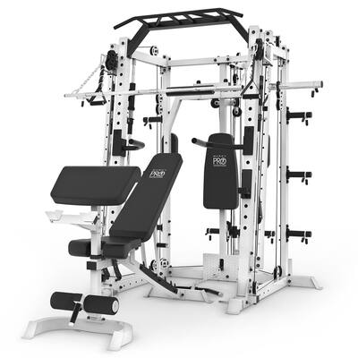 Marcy SM-7409 Smith Machine Cage Multi Purpose Home Gym Training System, White - 70 x 84 x 86 inches