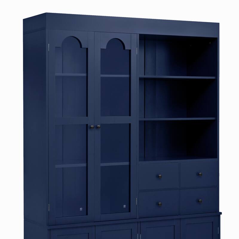 Tall Kitchen Pantry Cabinet, 75" Freestanding Buffet with Hutch, 4 Drawers, Door Shelves & Pull-Out Trays, Dining Room Storage