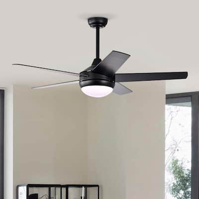 Matte Black 52 in. Integrated LED Indoor 5-Blade Ceiling Fan with Light Kit and Wall Control
