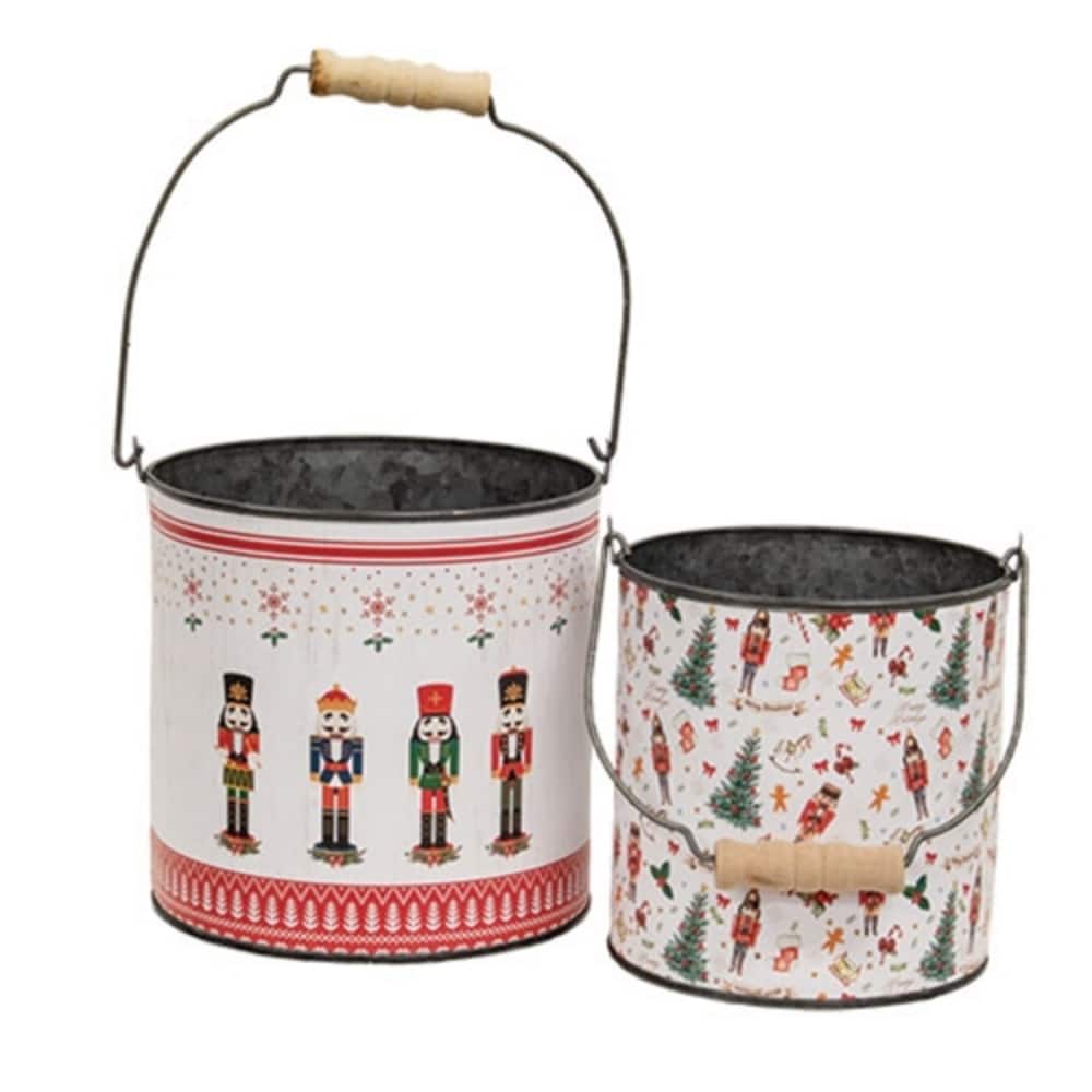 2/Set Nutcrackers on Parade Metal Buckets for Christmas Decor