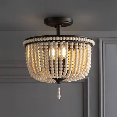 Georgian Wood Beaded/Metal LED Flush Mount, by JONATHAN Y