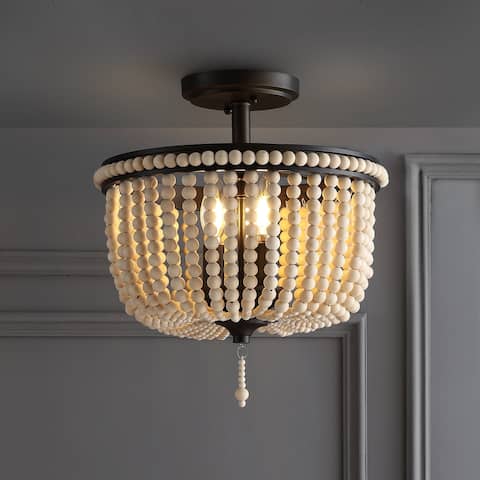 Georgian Wood Beaded/Metal LED Flush Mount, by JONATHAN Y