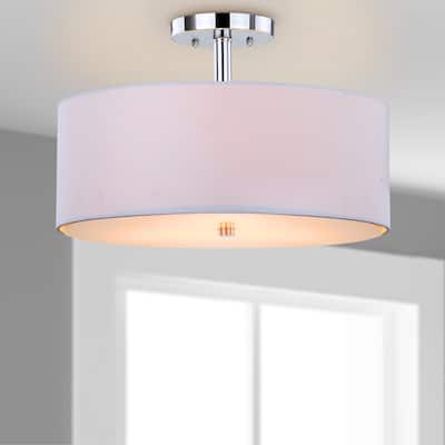 SAFAVIEH Lighting Araceli 3-Light Chrome Ceiling Drum Light - 16"x16"x11.25" - 16Wx16Dx11H