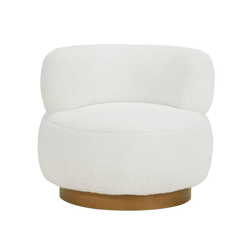 Novy Accent Chair with Swivel Function, White Sherpa, Gold, 35 Inch