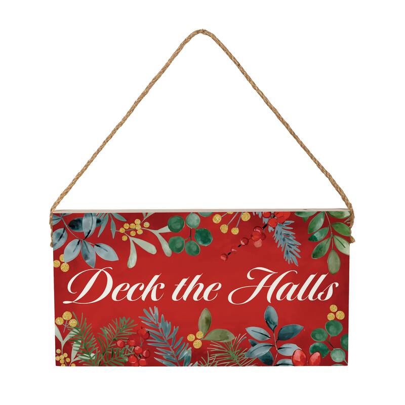 Deck the Halls Festive Foliage Hanging Wall Sign - 11"x6"