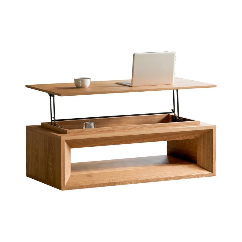 43.3" Lift Top Rectangle Coffee Table with Storage, Coffee Table with Floating Tabletop, Convertible Rising Tabletop