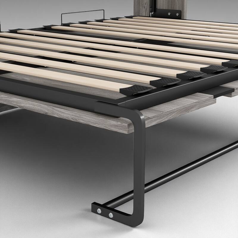 Full Size Murphy Bed with Folding Cabinet Design, Space-Saving Wall Bed with Pine Slats, No Box Spring Required