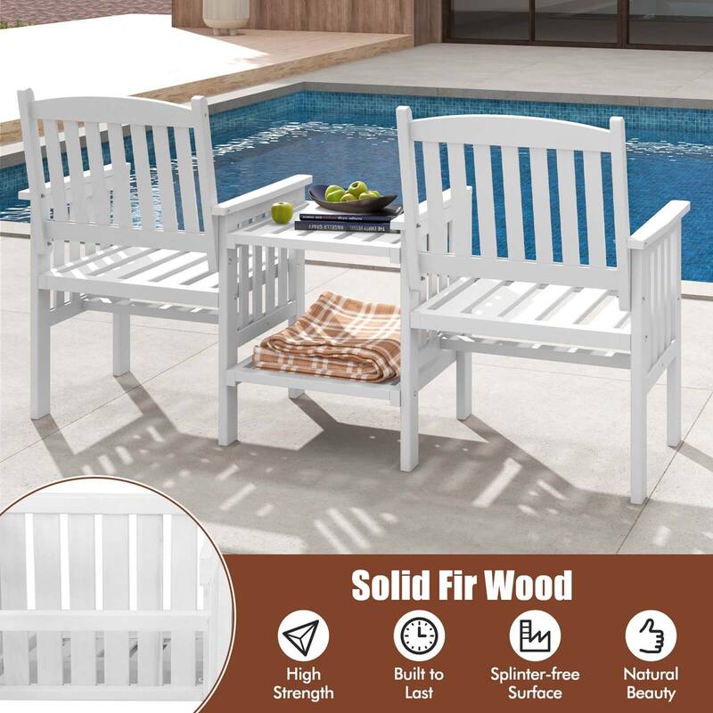 Costway Outdoor Fir Wood Loveseat with 2-Tier Side Table and 1.96" - See Details