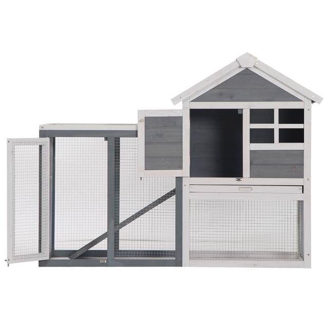 PawHut 48" Wooden Rabbit Hutch Bunny Cage with Waterproof Asphalt Roof, Fun Outdoor Run, Removable Tray and Ramp