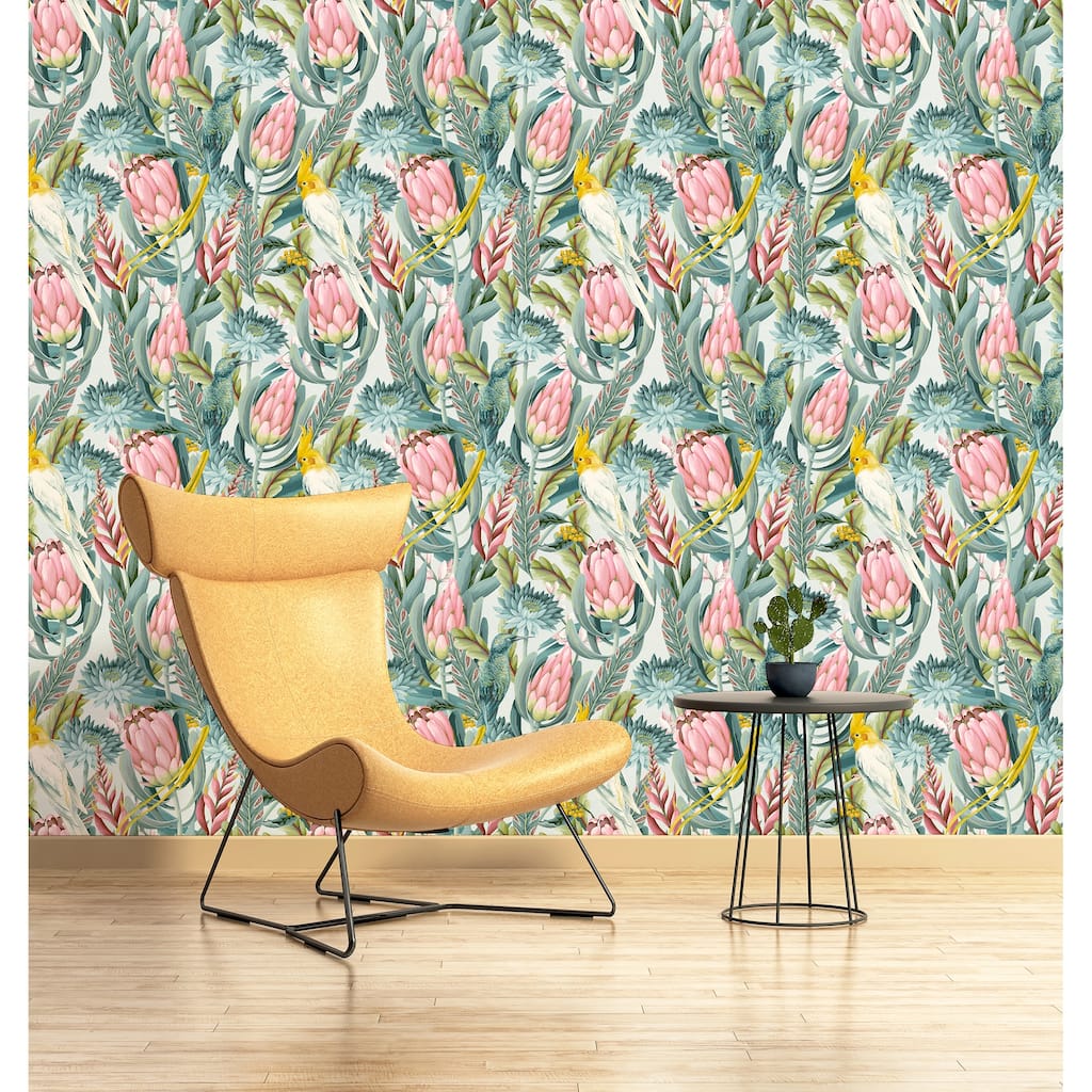 Rainforest Escape Green and Pink Textured Vinyl Wallpaper - 20.8 in. W x 33 ft. L