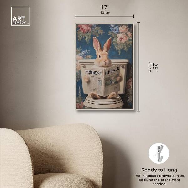 dimension image slide 4 of 24, Rabbit in Garden Toilet Bathroom Wall Art Canvas Print by Art Remedy