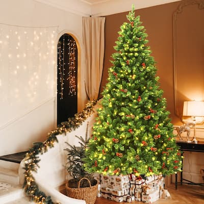 Gymax 7.5FT Pre-Lit Christmas Tree Hinged Artificial Tree Decoration - See Details