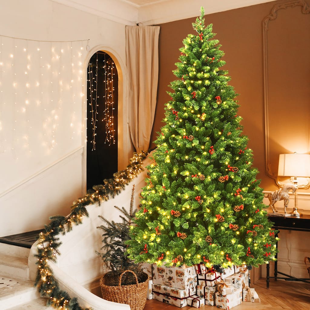 Gymax 7.5FT Pre-Lit Christmas Tree Hinged Artificial Tree Decoration - See Details