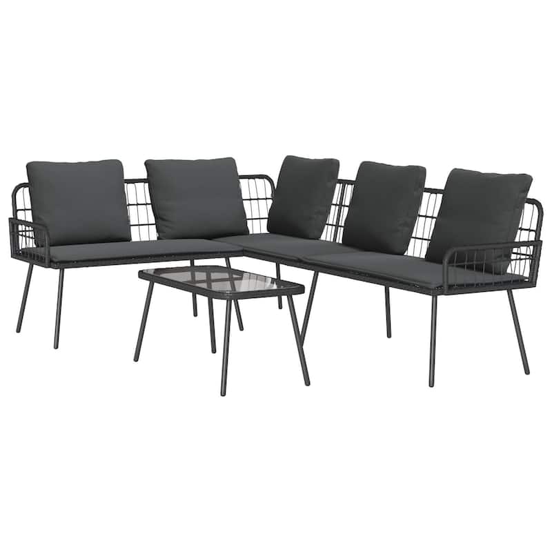 vidaXL 2 Piece Garden Sofa Set with Cushions Black Poly Rattan