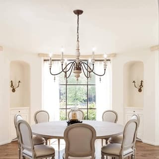 6-Light Classic Wood Like Metal Chandelier Medieval Antique Style 30 Inches Wide