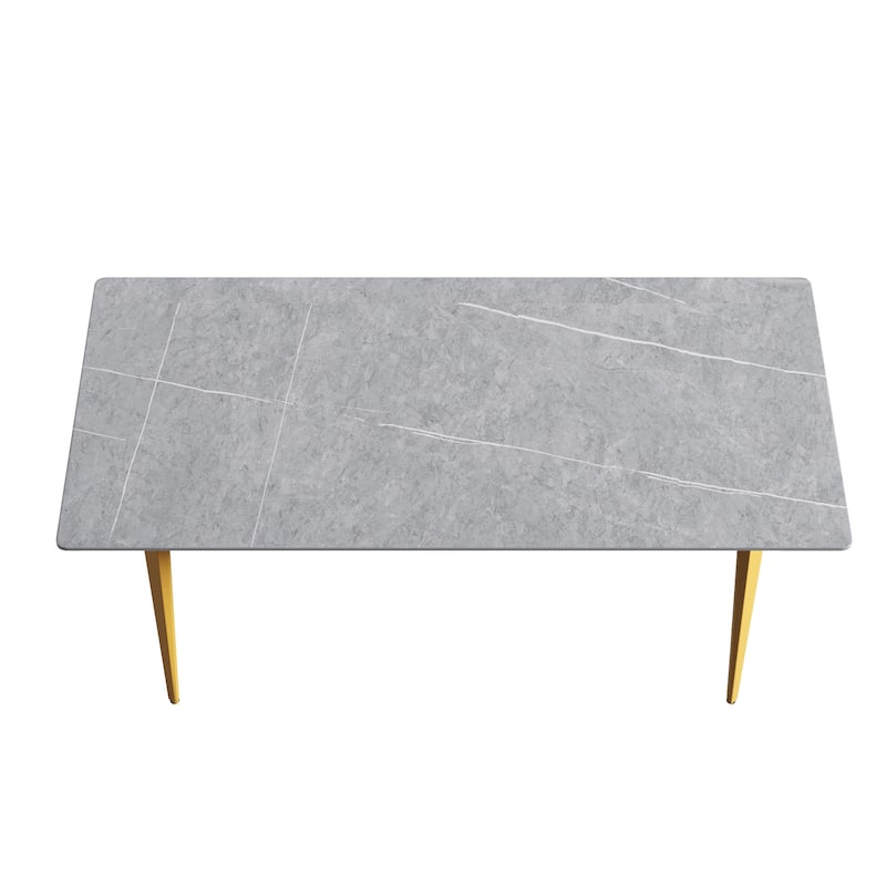 71" Modern Simply Marble Dining Table, Rectangular Sintered Stone Top and Carbon Steel legs