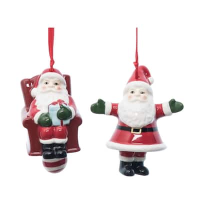 Transpac Ceramic Santa Bell Ornament Set of 2 Christmas Home Decorations