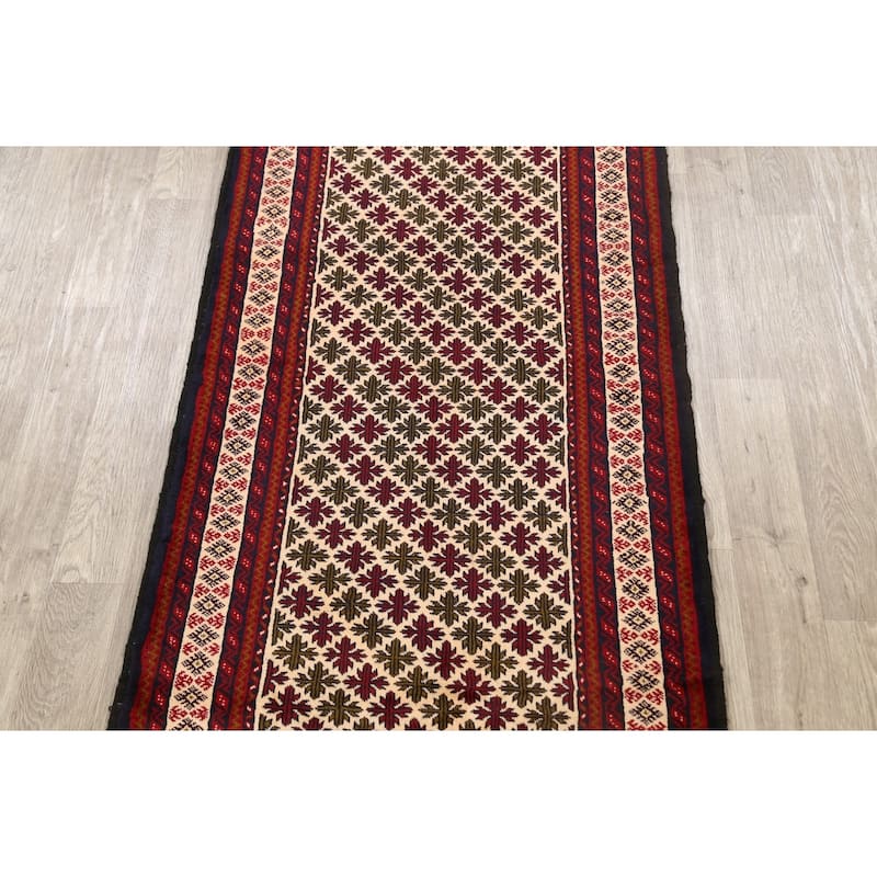 Geometric Traditional Balouch Persian Wool Runner Rug Hand-knotted - 3'5" x 6'9"
