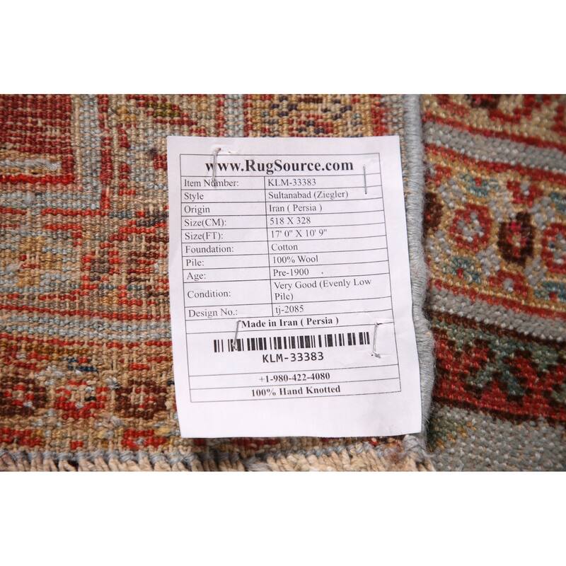 Sultanabad Ziegler Persian Large Rug Handmade Wool Carpet - 10'9" x 17'0"