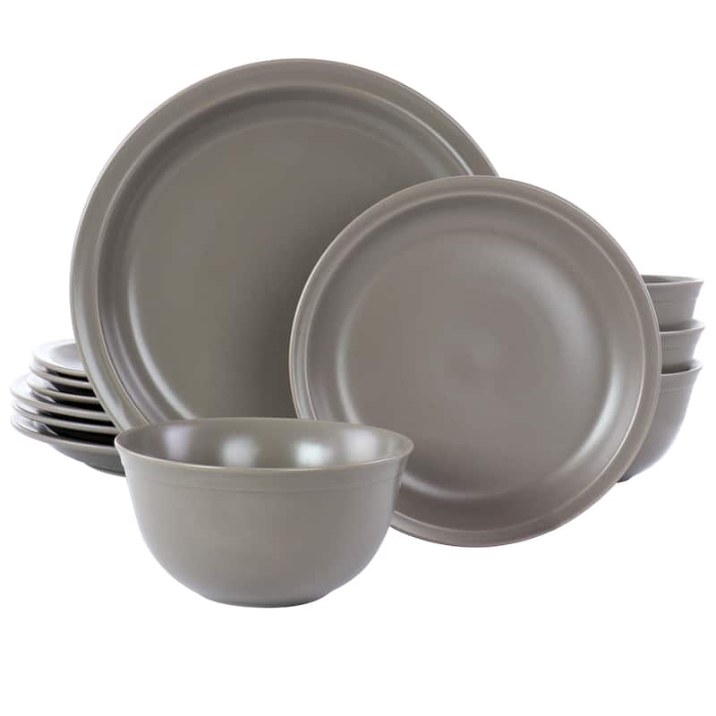 Gibson Home Siam 12 Piece Round Stoneware Dinnerware Set in Warm Grey - Grey - 12 Piece