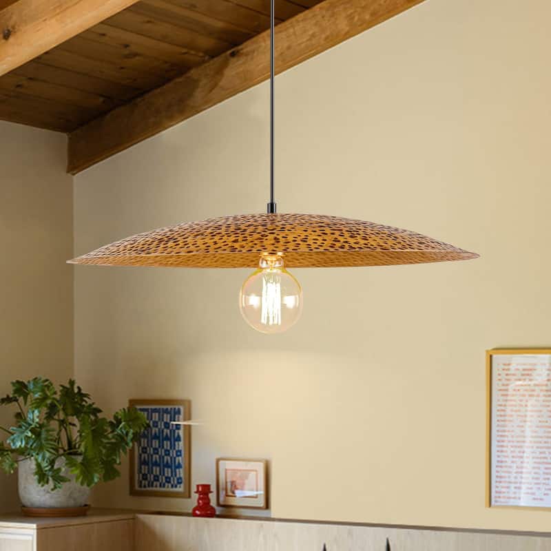 1-Light 24"Wide Oversized Retro Hammered Textured Gold Dome Pendant Light