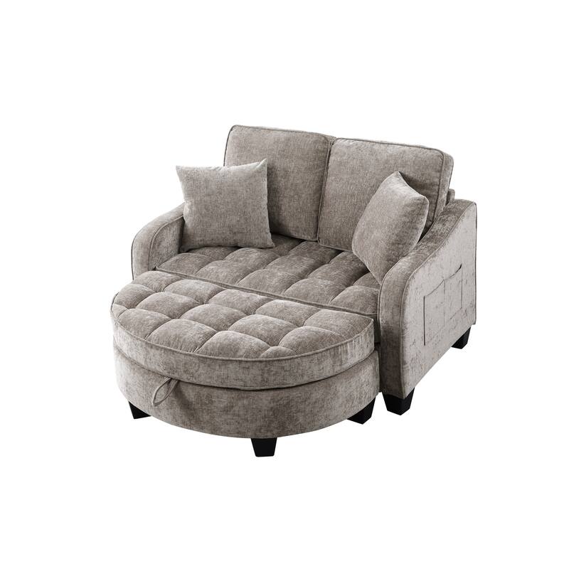 Roomfitters Two-Seater Sofa Chaise with Storage Ottoman, Irregular Armrests and Backrest, Upholstered Sofa with Pillows